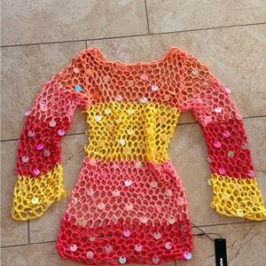 Women’s Multicolor Crochet Sequin35 Swim Cover-Up - Yellow & Pink